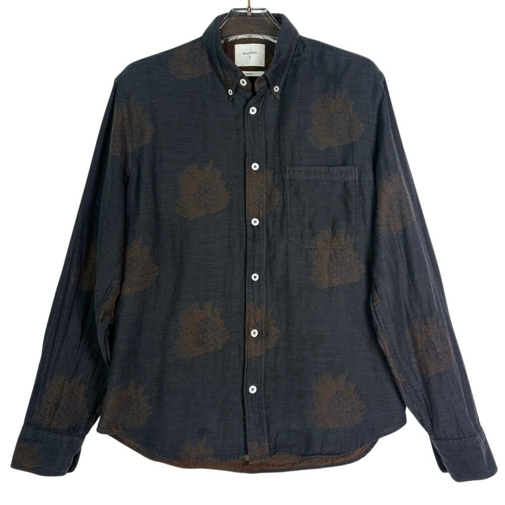 Billy Reid Shirt Size Small Tuscumbia Charcoal Gray Abstract Floral Pocket